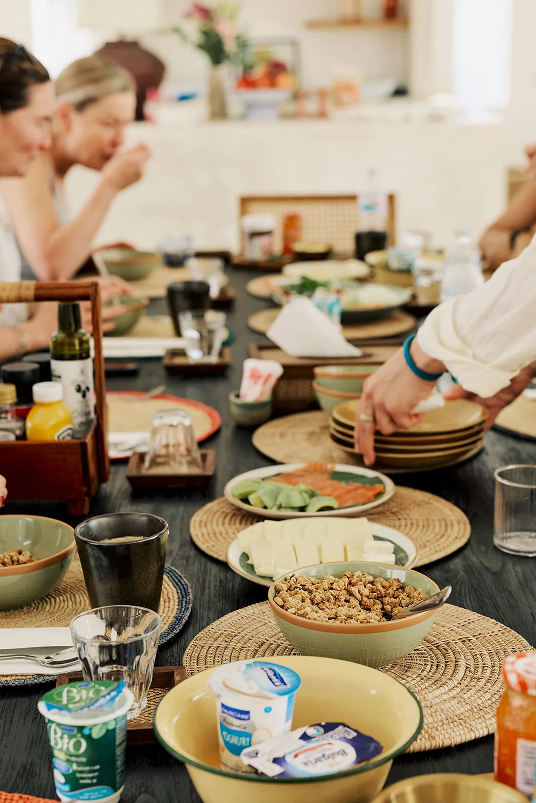 Breakfast together at the long family table