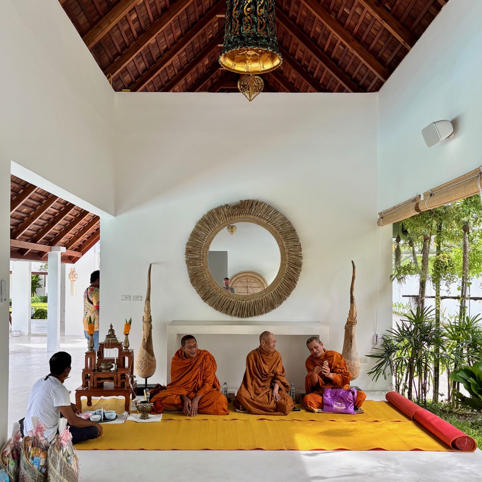 Buddhist monks performing house blessing ceremony at Villa Aditi