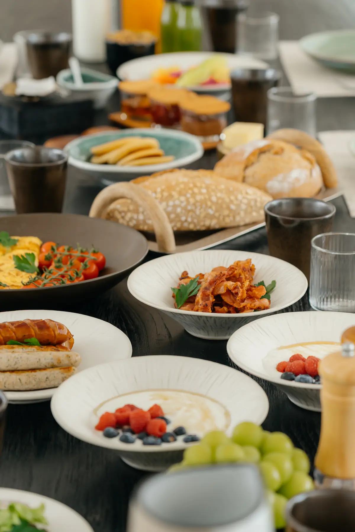 Private chef breakfast spread with fresh fruit, eggs, and pastries at Villa Aditi, Koh Samui