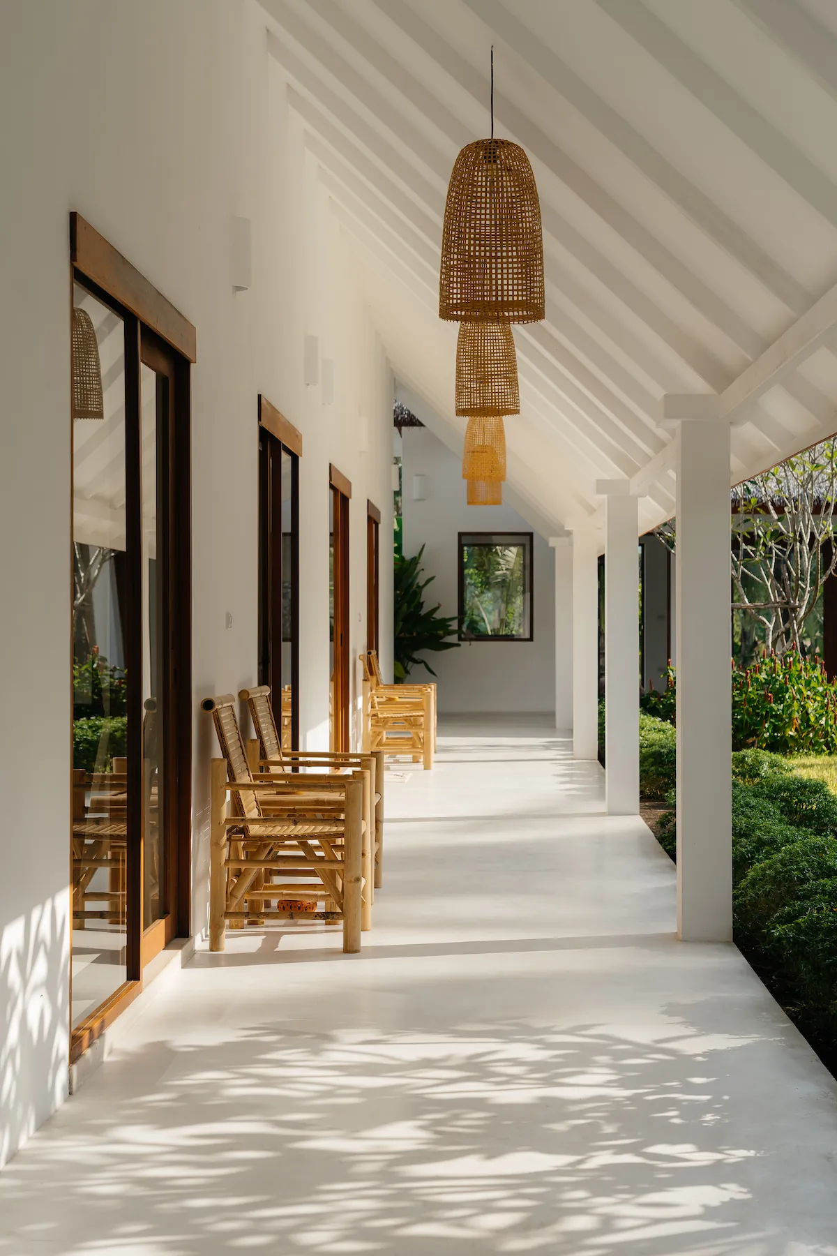 Covered walkway with rattan lamps at Villa Aditi, Koh Samui