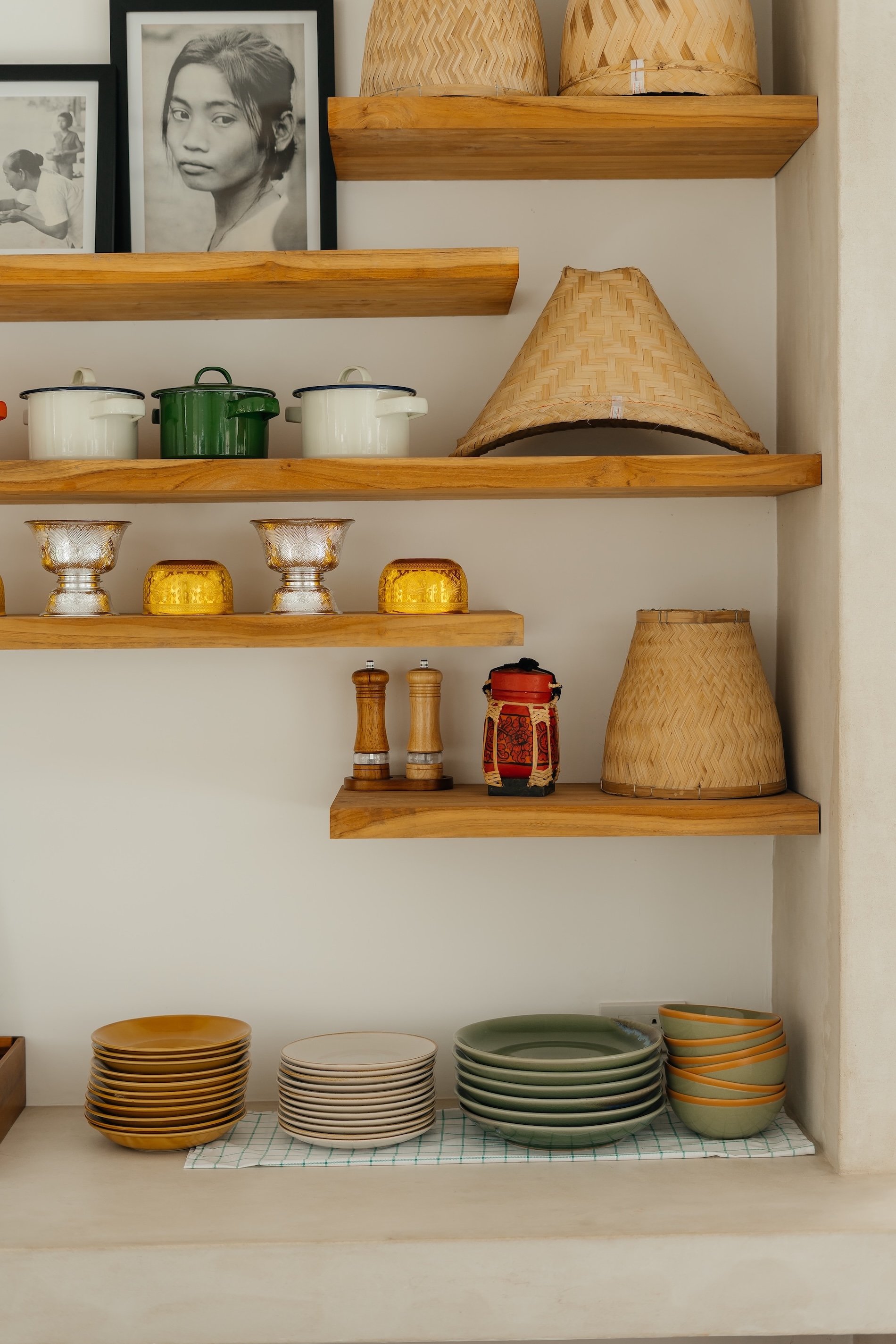 Detail of place setting and natural materials at Villa Aditi dining pavilion, Koh Samui