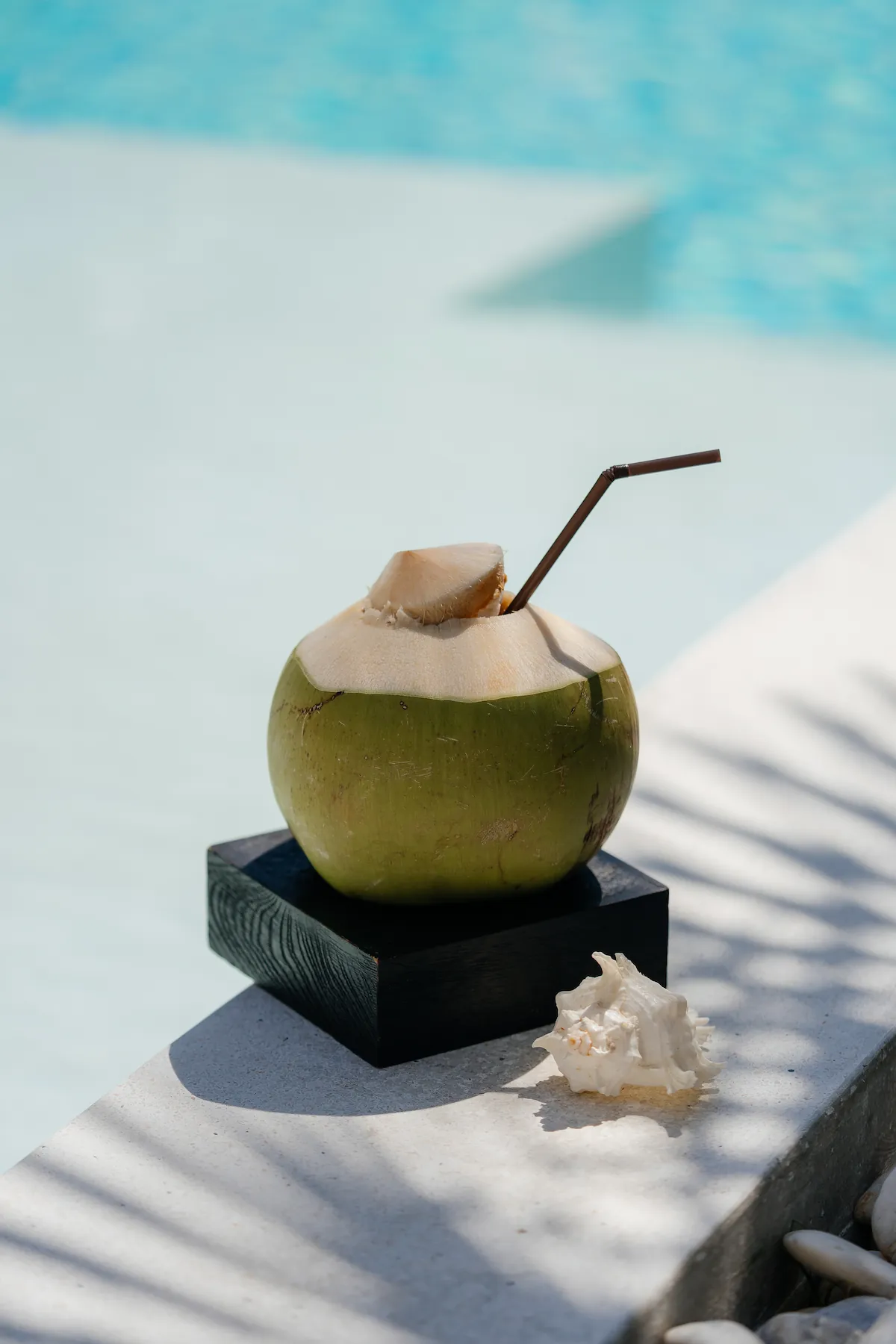 Fresh coconut served poolside at Villa Aditi, Koh Samui